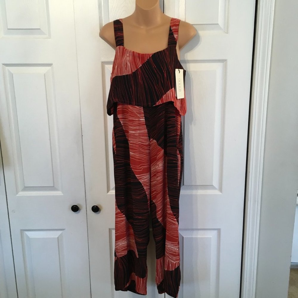 Sleeveless Red & Black Patterned Jumpsuit